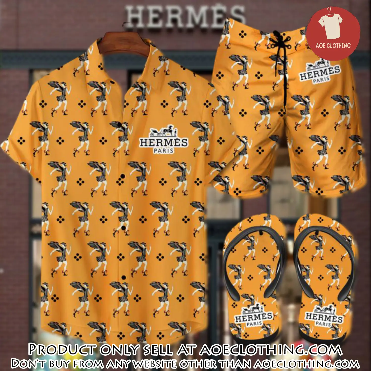 Hermes flip flops and combo hawaii shirt shorts luxury brand summer outfit hsf080 aoe1925640